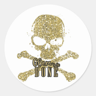 Vitt glam till Bone Guld Glitter Skull Runt Klistermärke
