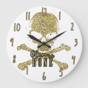 Vitt glam till Bone Guld Glitter Skull Stor Klocka