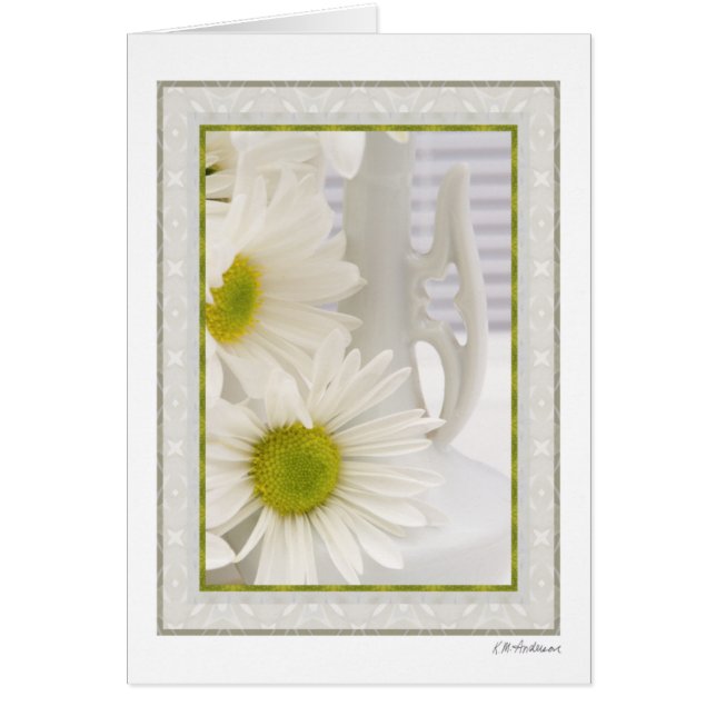 Vitt glas med daisy 1 hälsningskort (Framsidan)