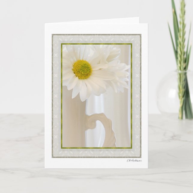 Vitt glas med daisy 4 kort (Framsida)