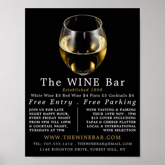 Vitt glas Vin, Vin Pub/Winery Advertising Poster (Framsidan)