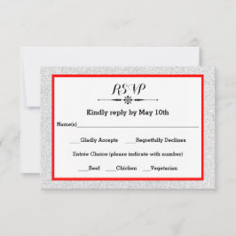 Vitt glitter och röd ram - RSVP-svarskort OSA Kort