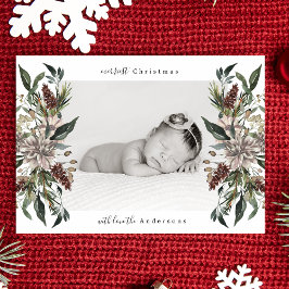 Vitt God jul-fotokort för vacker Blommigt Julkort