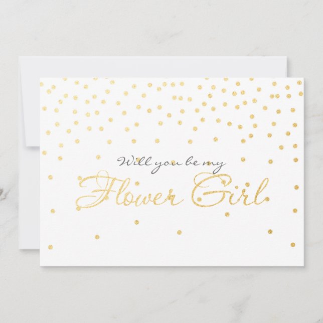 Vitt Gold Foil Confetti FLOWER GIRL-kort Inbjudningar (Framsida)
