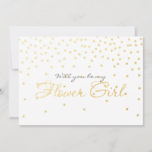 Vitt Gold Foil Confetti FLOWER GIRL-kort Inbjudningar