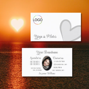 Vitt Gorgöst Grått Heart med Logotyp och foto Cute Visitkort