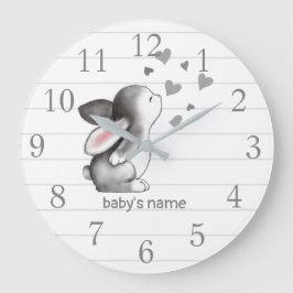 Vitt Grått Bunny Heart Nursery Dockningsvägg Klock Stor Klocka