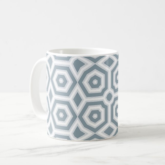 vitt grått geometriskt mönster art deco  kaffemugg (Framsida vänster)