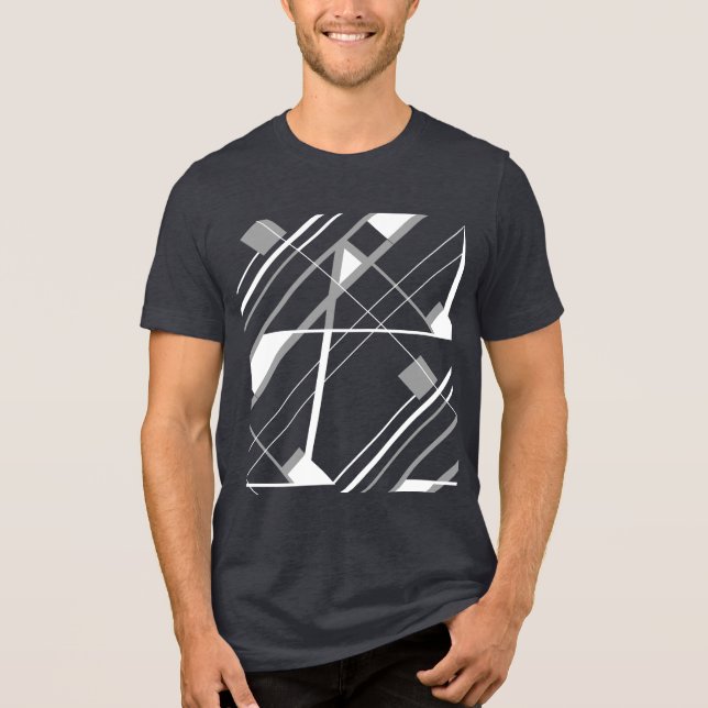 Vitt Grått Linjer Shapes Abstrakt MCM-utseende T Shirt (Framsida)