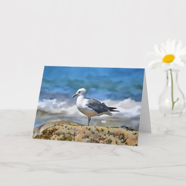 Vitt Grått Sea Bird Ocean Art Note Card Kort (Liten växt)