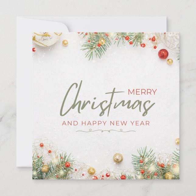 Vitt Grönt och Rött enkelt God jul Julkort (Framsida)