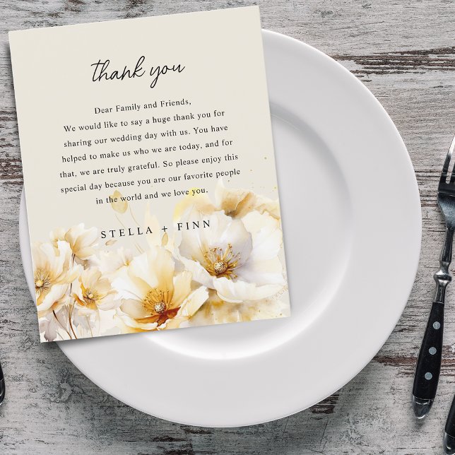 Vitt Guld Blomma Tack Bröllopsmottagning Kort (White Gold Flower Thank You Wedding Reception Card)