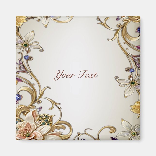 Vitt Guld Blommig Magnet (Framsidan)