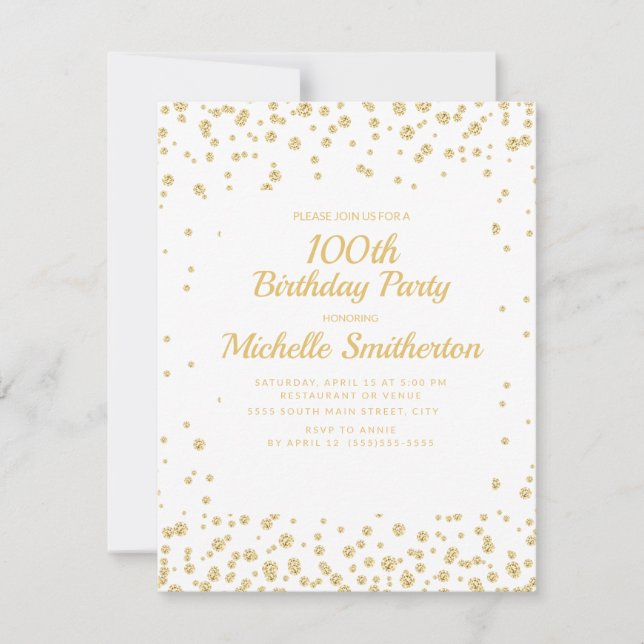 Vitt guld diamant glitter Kvinnors 100-årsdag Kort (Framsida)