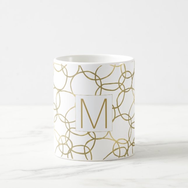 Vitt Guld Glam Stylish Cirklar Monogram Kaffemugg (Center)