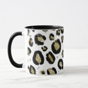 Vitt Guld Glitter & Svart Leopard Cheetah Tryck Mugg