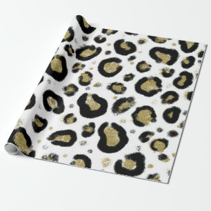 Vitt Guld Glitter & Svart Leopard Cheetah Tryck Presentpapper