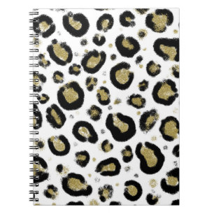 Vitt Guld Glitter & Svart Leopard Gepardtryck Anteckningsbok