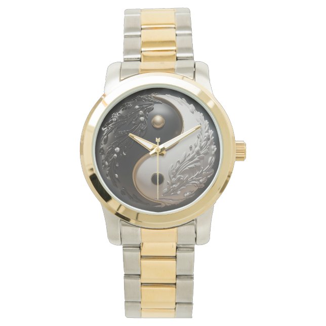 Vitt Guld och Svart Yin Yang Armbandsur (Framsida)