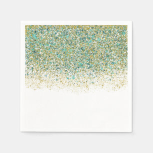 Vitt guld och tealblått glitter modern kustglamour pappersservett