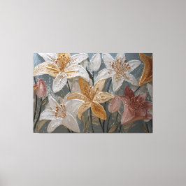 Vitt Guld Rosa Liljor Texturerad Abstrakt Väggkons Canvastryck