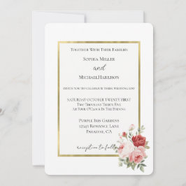 Vitt Guld Rosa Röda Rosor Blommig Bröllop Inbjudningar