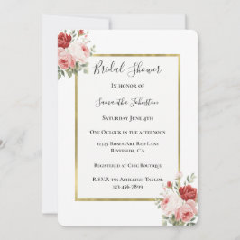 Vitt Guld Rosa Röda Rosor Blommig Bröllopsfest Inbjudningar