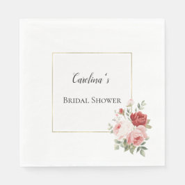 Vitt Guld Rosa Röda Rosor Blommig Bröllopsfest   Pappersservett