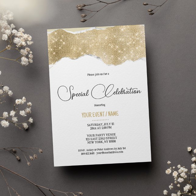 Vitt guld silver glitter lyx Special Event Inbjudningar (White gold silver glitter luxury Special Event)
