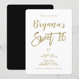 Vitt Guld & Svart Modern Minimal Chic Sweet 16 Inbjudningar