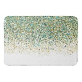 Vitt Guld & Teal Blue Glitter Modern kustglam Badrumsmatta