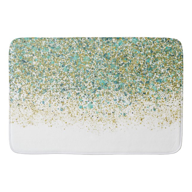 Vitt Guld & Turkos Glitter Modern Kustglamour Badrumsmatta (Framsidan)