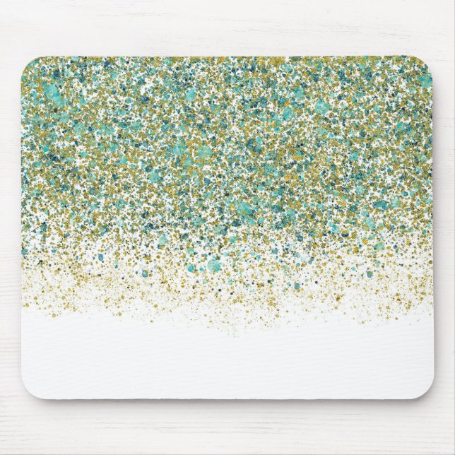 Vitt Guld & Turkos Glitter Modern Kustglamour Musmatta (Framsidan)