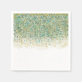 Vitt Guld & Turkos Glitter Modern Kustnära Glamour Pappersservett