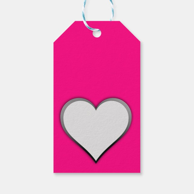 vitt hjärta i shock rosa presentetikett (Baksidan)
