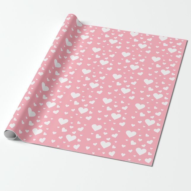 Vitt hjärtmönster på rosa - Alla hjärtans dag Presentpapper (Utrullad)