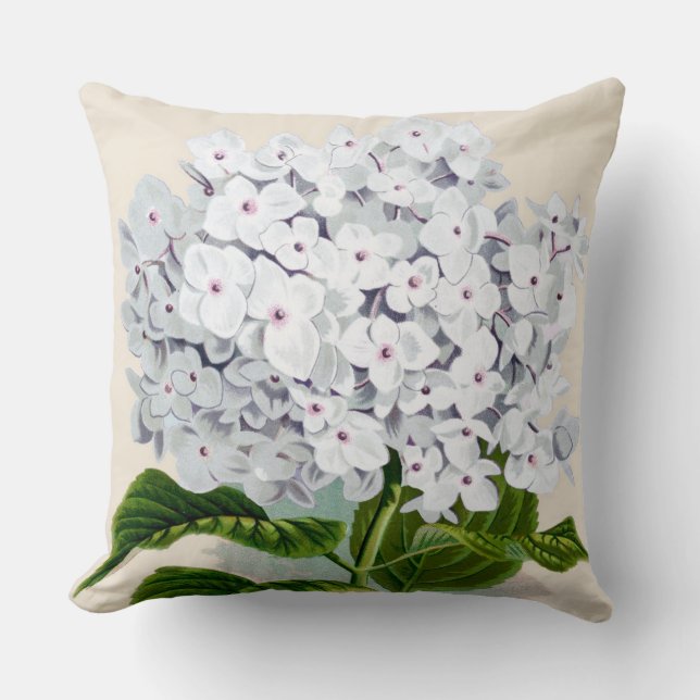 Vitt Hortensia Botaniskt Tryck Kudde (Framsida)