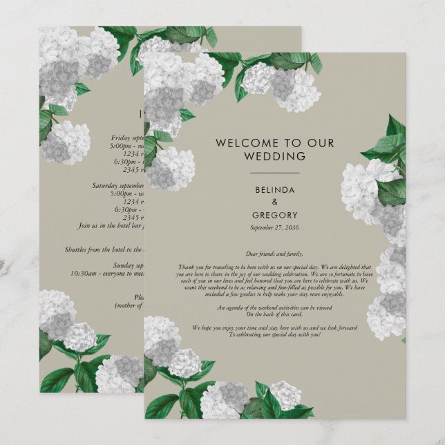 Vitt Hydrangea Blommig Grönska Bröllopsprogram  Program (Fram/baksida)