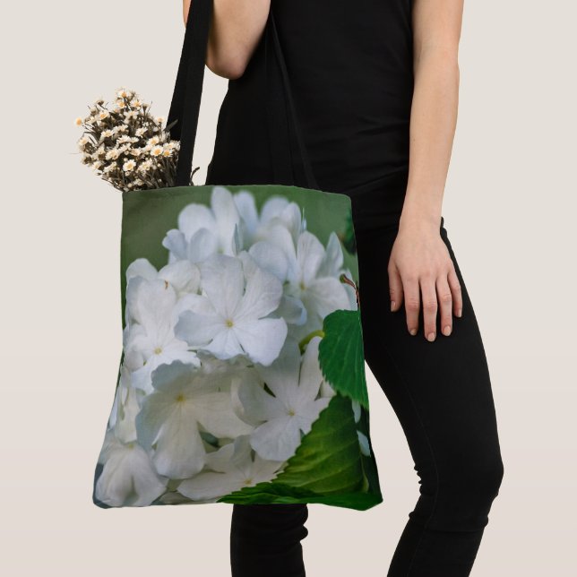 Vitt Hydrangea Tote Tygkasse (Närbild)