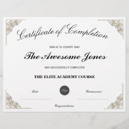 Vitt intyg om komplettering med Logotyp för Anpass