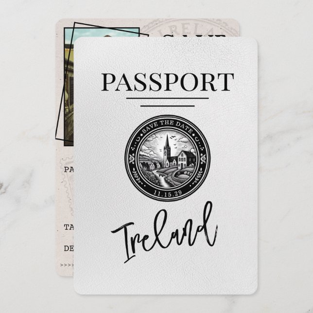 Vitt irländskt pass Spara datum Spara Datumet (Fram/baksida)