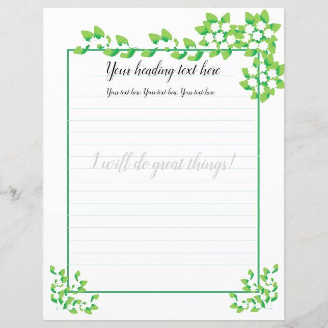 Vitt Jasmin Blommig Linjerat Brevpapper (Framsida)