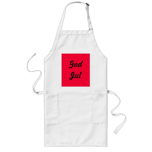 Vitt Julförkläde "God Jul" Långt Förkläde (Framsidan)