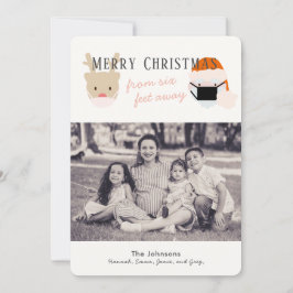 Vitt julfotkort för jultomten och renmasken julkort