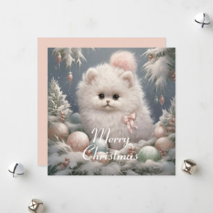 Vitt julkort för fluffy Cat