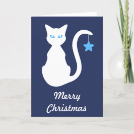 Vitt julkort för katt helgkort