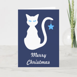 Vitt julkort för katt helgkort