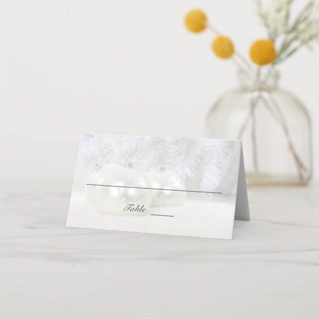 Vitt julvinter-bröllop | Anpassningsbar i vikt Placeringskort (Framsida)