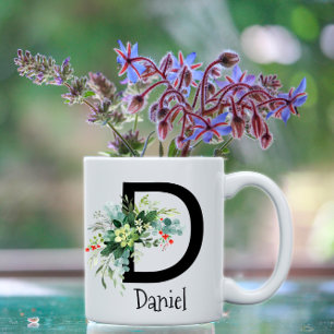 Vitt kaffe mugg i klassiskt vattenfärgsblommor