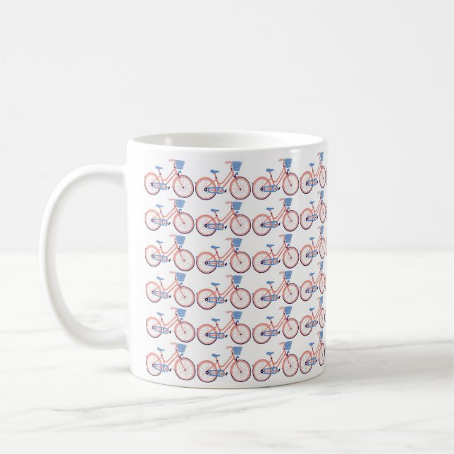 Vitt kaffe mugg som dekoreras med liten cykel (Vänster)